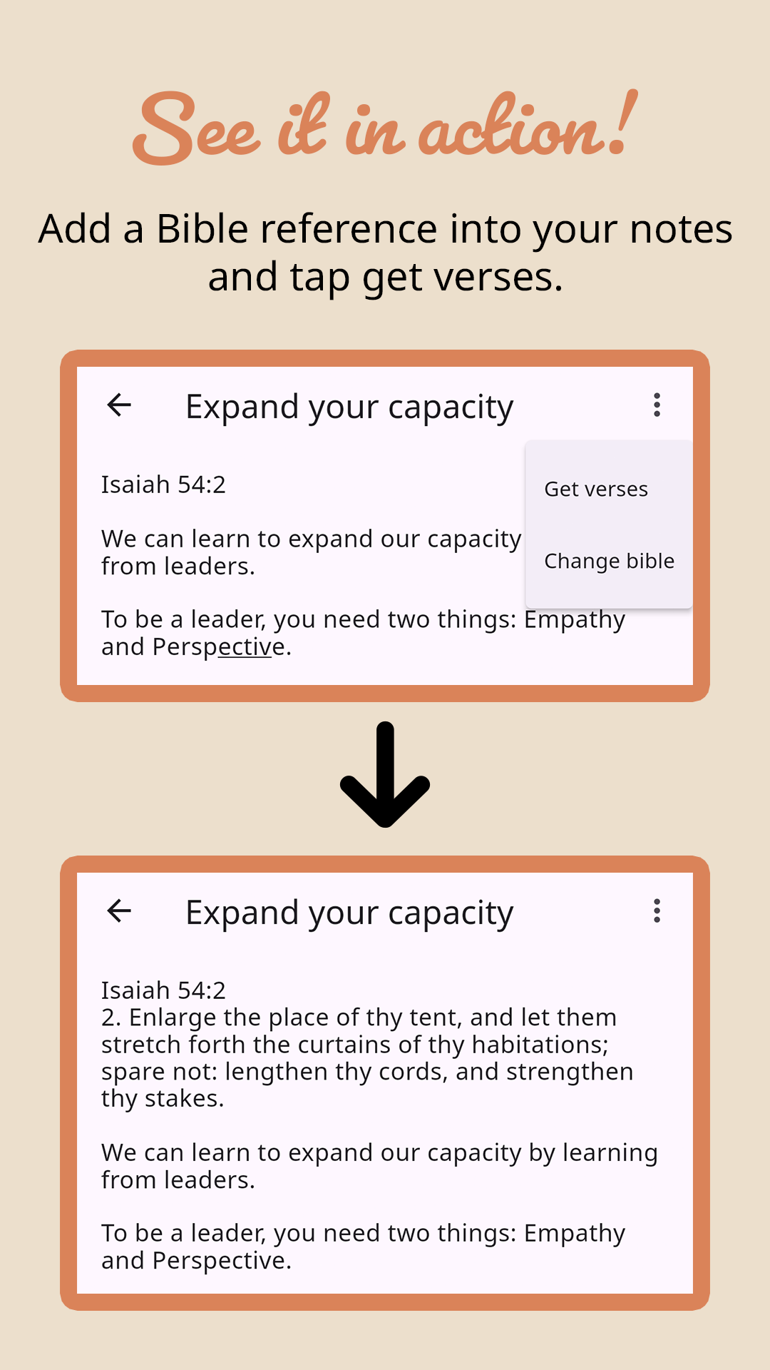 Church Notes bringing a relevant Bible verse into a note