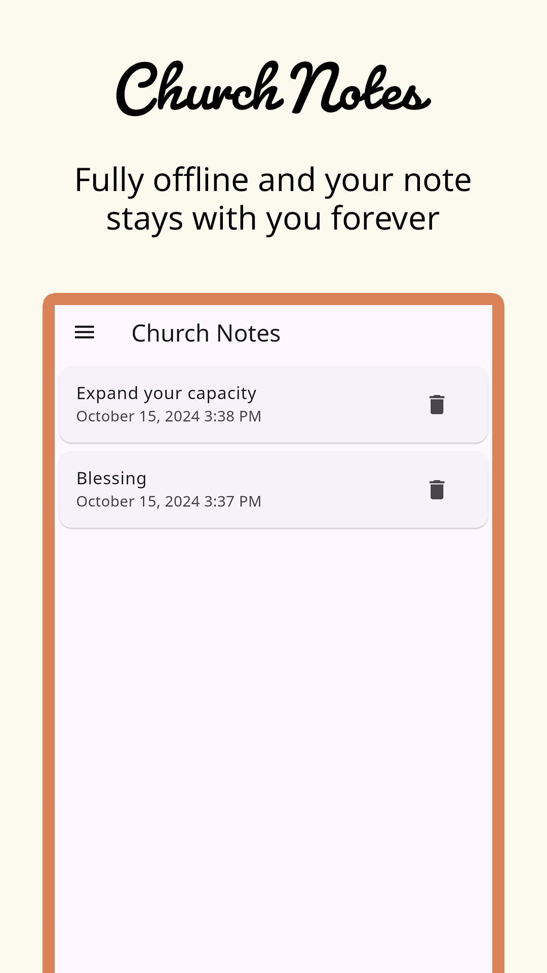 Church Notes interface for organizing saved writing